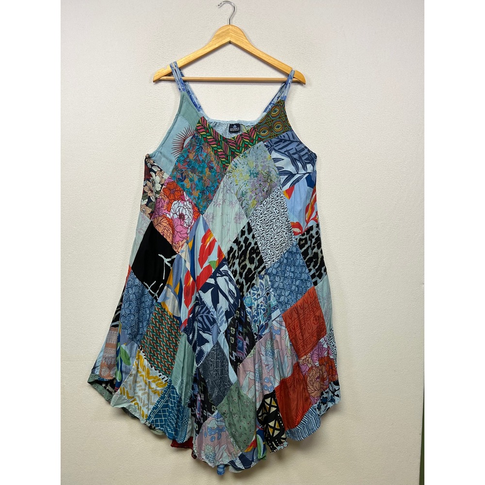Boho Festival Advance Womens One Size Multicolor Patchwork Rayon Sundress